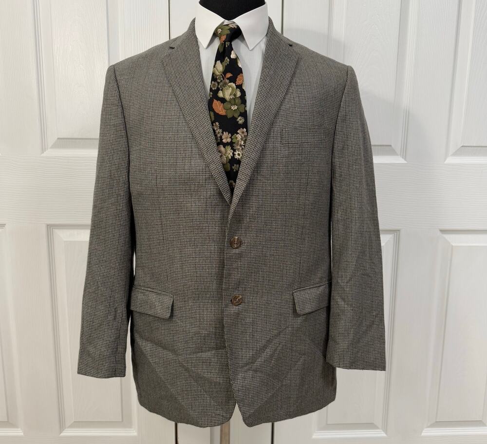 Chaps Men's Gray Mini Houndstooth 2 Buttons Sportscoat Blazer Jacket Size 44R
